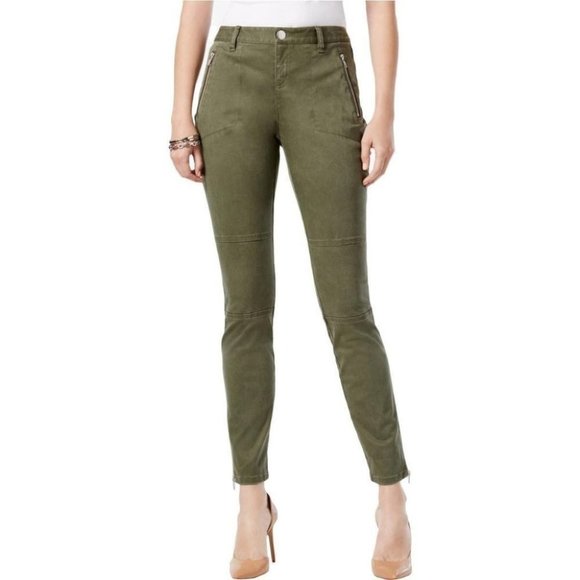 INC International Concepts Denim - "INC" ARMY GREEN ZIPPED SKINNY LEGS UTILITY JEANS PANTS SIZE: 10 NWT $80